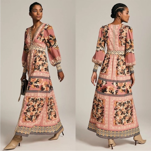 LAST 1 🔥 ANTHROPOLOGIE NWT VINEET BAHL EMBROIDERED LONG SLEEVE DRESS 🫶🏼